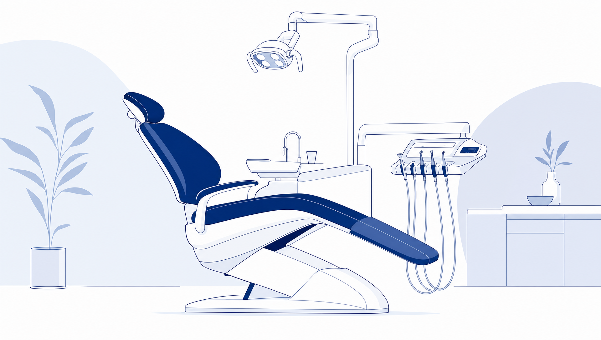 An Australian dental clinic consultation room with a dental chair, clean instruments, and a reception desk visible nearby, representing the choice between public and private dental care pathways.