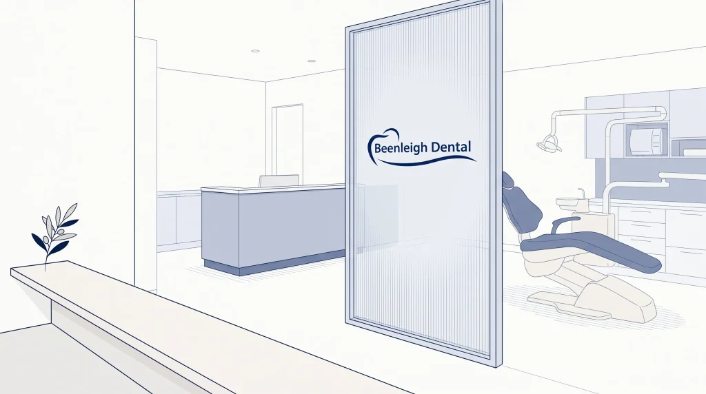 A calm Beenleigh dental clinic reception opens into a treatment room corridor, showing the setting where general dental services happen.